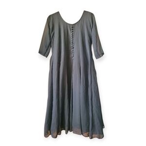Boho Sheer Black Midi Dress With Button Detail Front Large